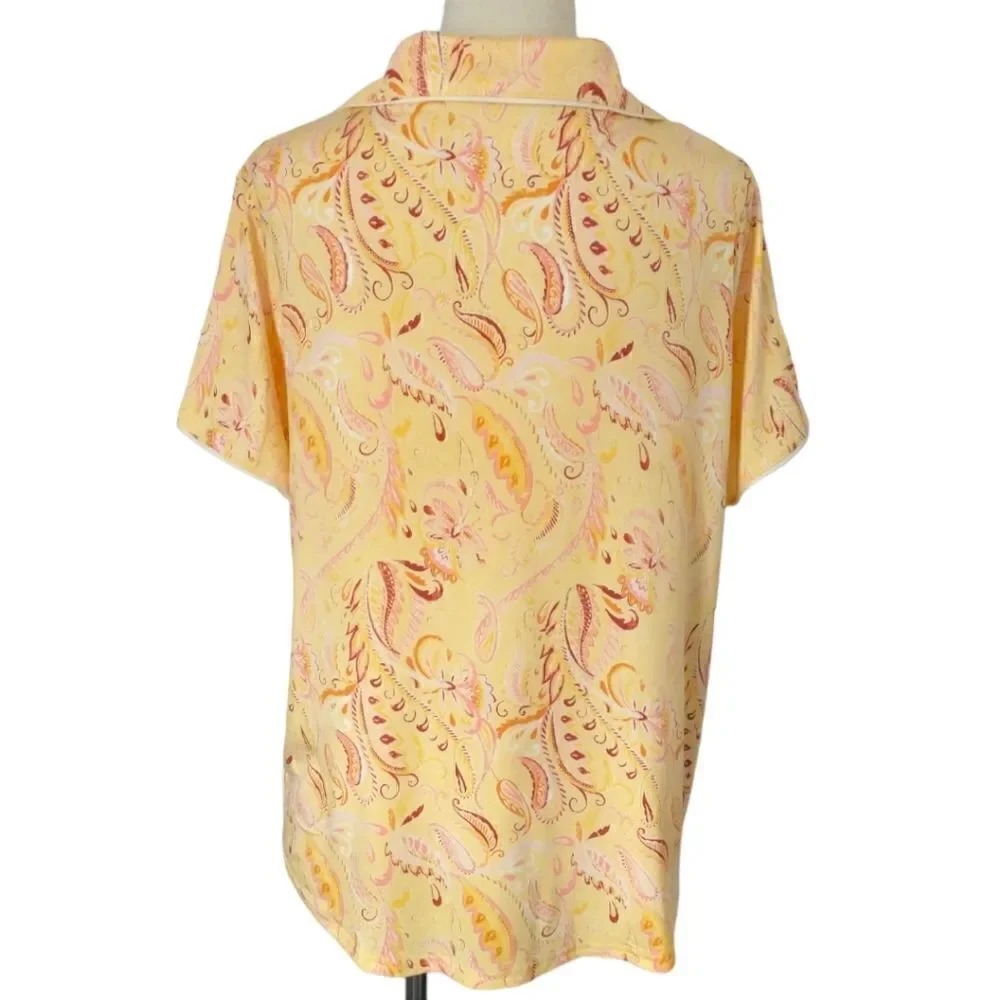 Stars Above Pajama Top New Tags Medium Paisley Pastel Yellow Soft Short Sleeves.